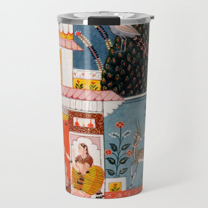 The Lonely Heroine with her Friend Indian Painted Illustration Travel Mug Gallery Image 1