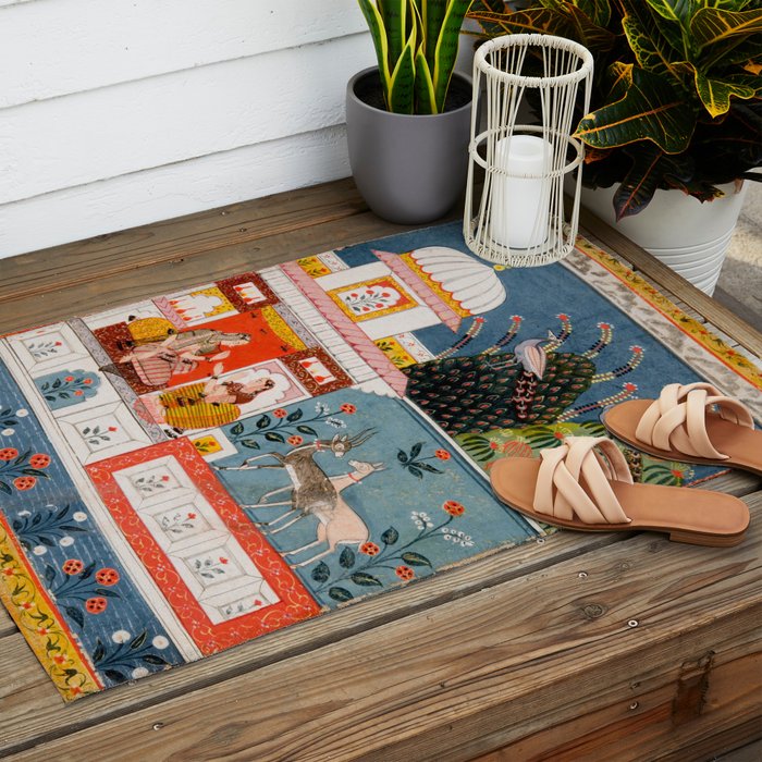 The Lonely Heroine with her Friend Indian Painted Illustration Outdoor Rug Gallery Image 2