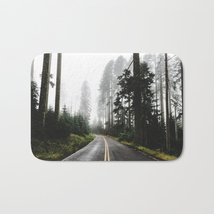 Foggy Forest Road - Pacific Northwest Travel Bath Mat Gallery Image 1
