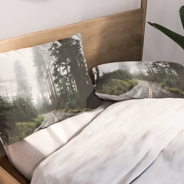 Foggy Forest Road - Pacific Northwest Travel Pillow Sham Gallery Image 2