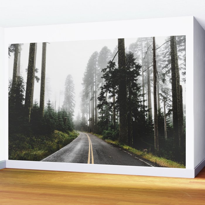 Foggy Forest Road - Pacific Northwest Travel Wall Mural Gallery Image 2