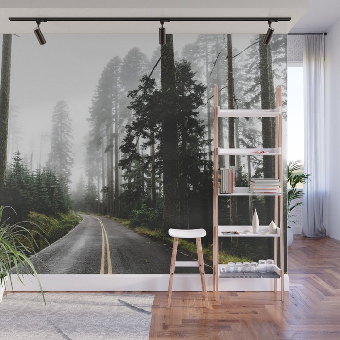 Foggy Forest Road - Pacific Northwest Travel Wall Mural Gallery Image 1