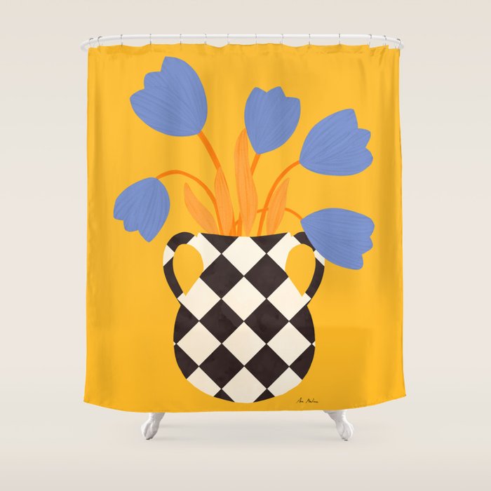 Tulips and vase of squares and diamonds Shower Curtain Gallery Image 1