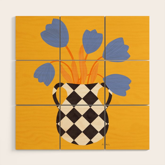 Tulips and vase of squares and diamonds Wood Wall Art Gallery Image 1