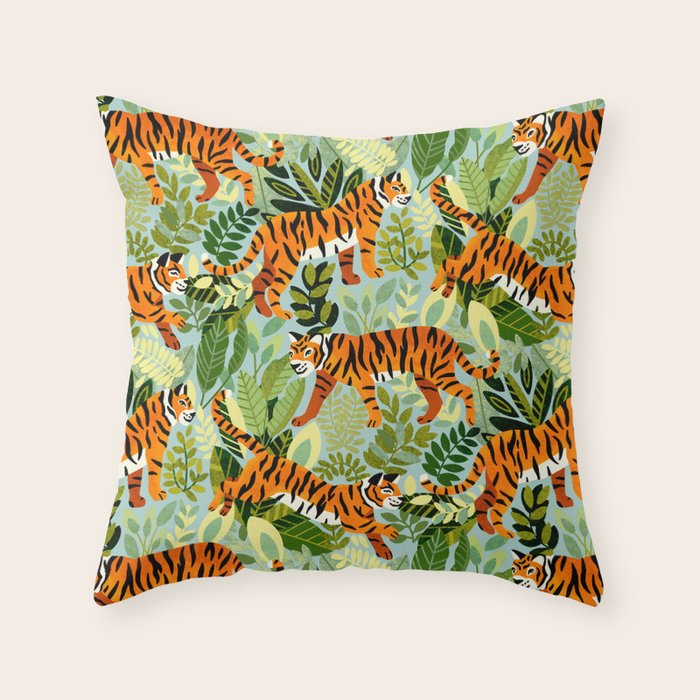 Bright Bengal Tiger Jungle Throw Pillow Gallery Image 1