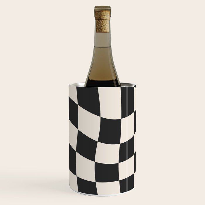 Black and White Wavy Checkered Pattern Wine Chiller Gallery Image 1