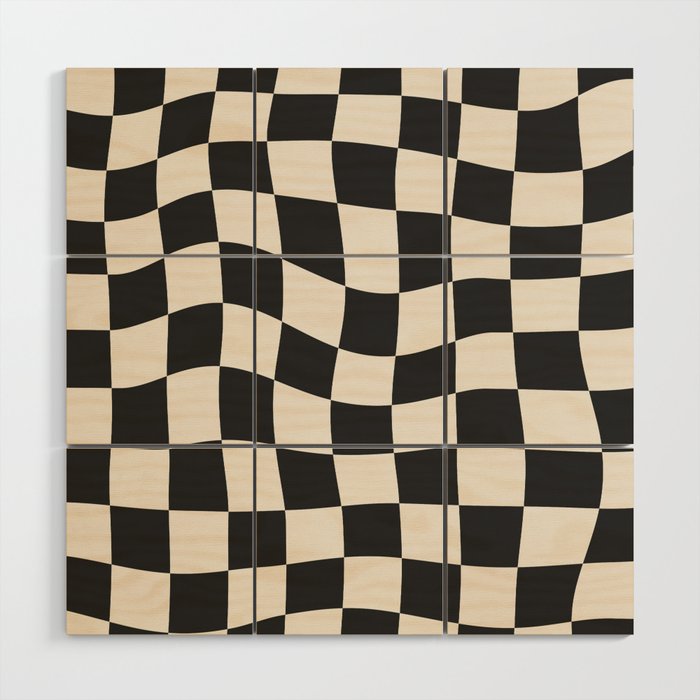 Black and White Wavy Checkered Pattern Wood Wall Art Gallery Image 1