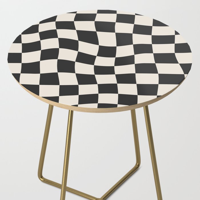 Black and White Wavy Checkered Pattern Side Table Gallery Image 2