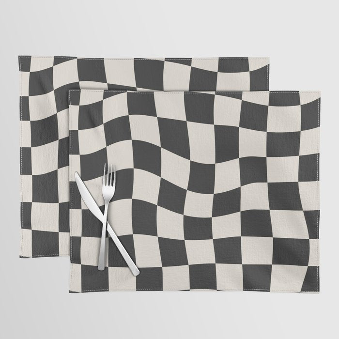 Black and White Wavy Checkered Pattern Placemat Gallery Image 1