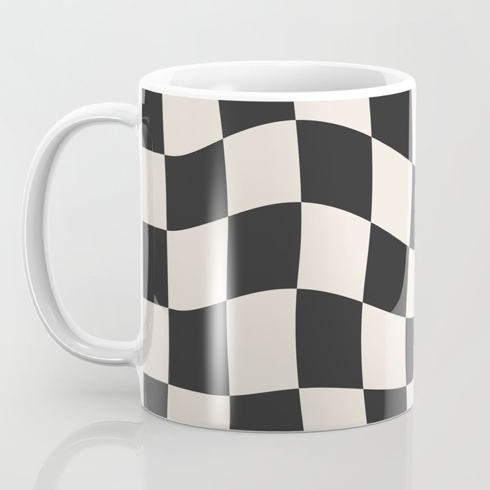 Black and White Wavy Checkered Pattern Coffee Mug Gallery Image 3