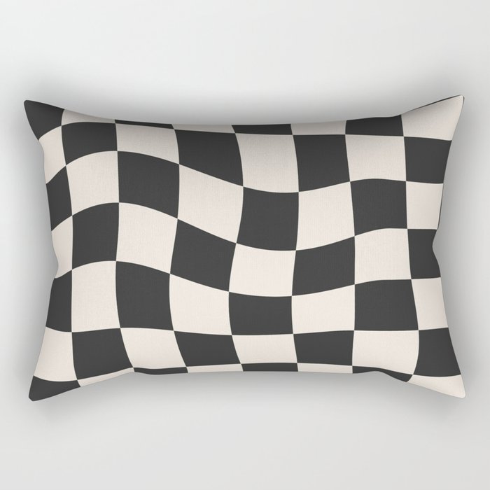 Black and White Wavy Checkered Pattern Rectangular Pillow Gallery Image 2