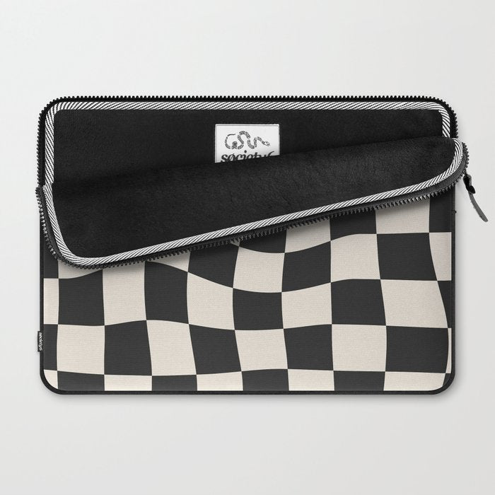 Black and White Wavy Checkered Pattern Laptop Sleeve Gallery Image 2