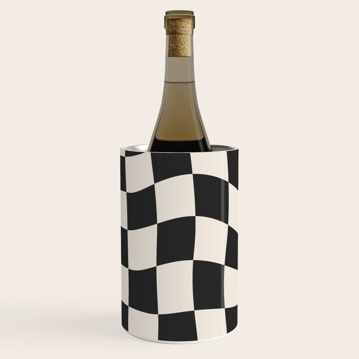 Black and White Wavy Checkered Pattern Wine Chiller Gallery Image 2