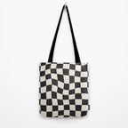 Black and White Wavy Checkered Pattern Tote Bag Gallery Image 2