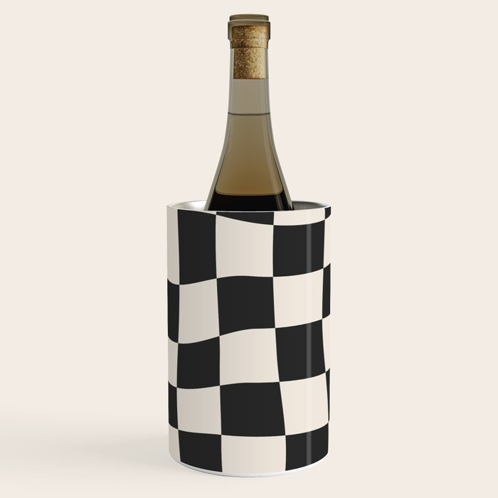 Black and White Wavy Checkered Pattern Wine Chiller Gallery Image 3