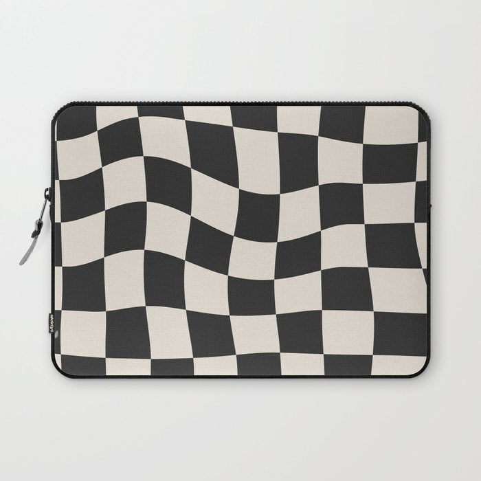 Black and White Wavy Checkered Pattern Laptop Sleeve Gallery Image 1