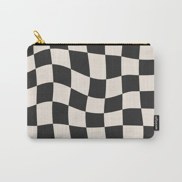 Black and White Wavy Checkered Pattern Carry All Pouch Gallery Image 1