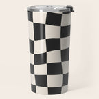 Black and White Wavy Checkered Pattern Travel Mug Gallery Image 2
