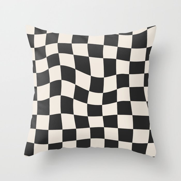 Black and White Wavy Checkered Pattern Throw Pillow Gallery Image 6