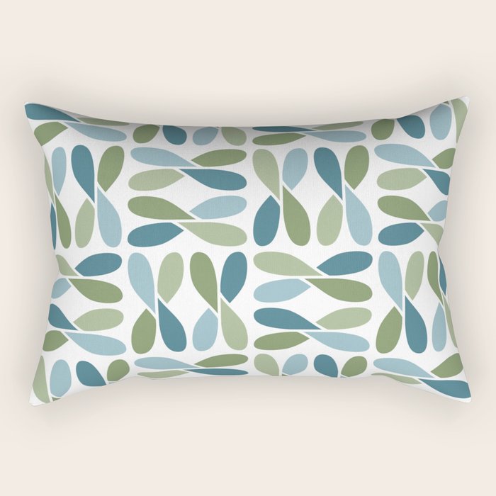 Retro Mid Century Modern Abstract Leaf Pattern Teal Blue Dill Green Rectangular Pillow Gallery Image 2