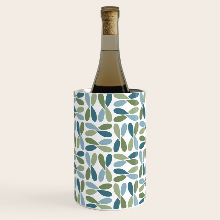 Retro Mid Century Modern Abstract Leaf Pattern Teal Blue Dill Green Wine Chiller Gallery Image 2