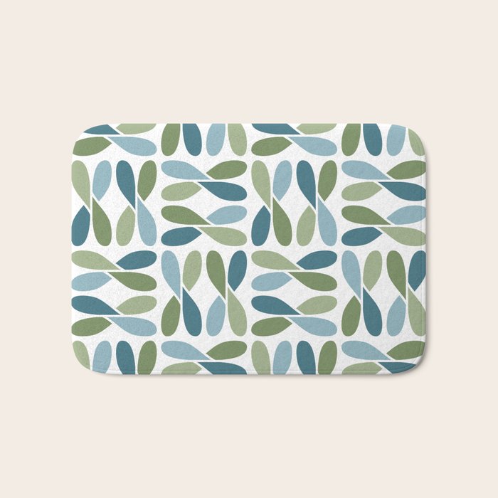Retro Mid Century Modern Abstract Leaf Pattern Teal Blue Dill Green Bath Mat Gallery Image 1