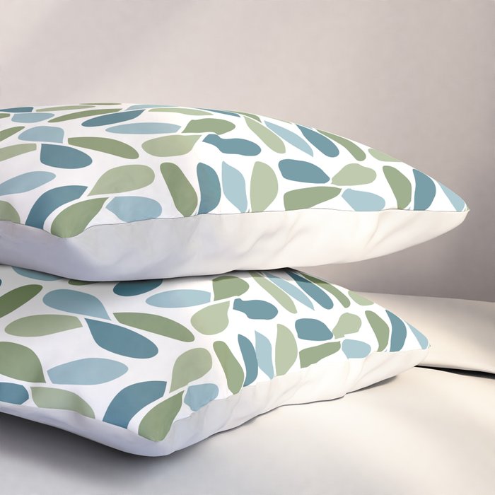 Retro Mid Century Modern Abstract Leaf Pattern Teal Blue Dill Green Pillow Sham Gallery Image 3