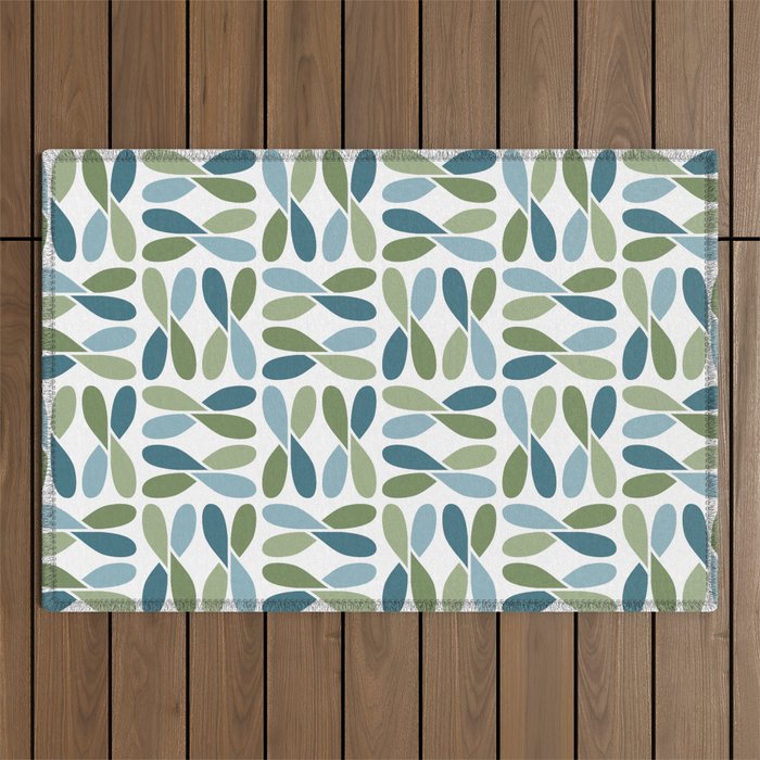 Retro Mid Century Modern Abstract Leaf Pattern Teal Blue Dill Green Outdoor Rug Gallery Image 1