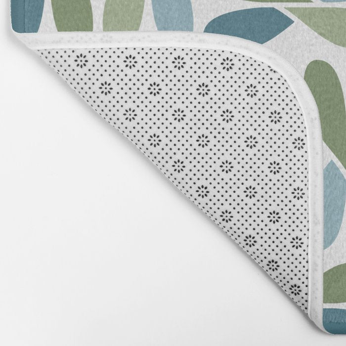 Retro Mid Century Modern Abstract Leaf Pattern Teal Blue Dill Green Bath Mat Gallery Image 2