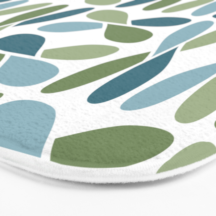 Retro Mid Century Modern Abstract Leaf Pattern Teal Blue Dill Green Bath Mat Gallery Image 3