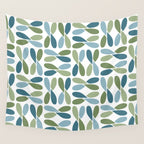 Retro Mid Century Modern Abstract Leaf Pattern Teal Blue Dill Green Wall Tapestry Gallery Image 4