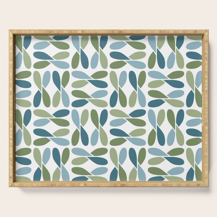 Retro Mid Century Modern Abstract Leaf Pattern Teal Blue Dill Green Serving Tray Gallery Image 1