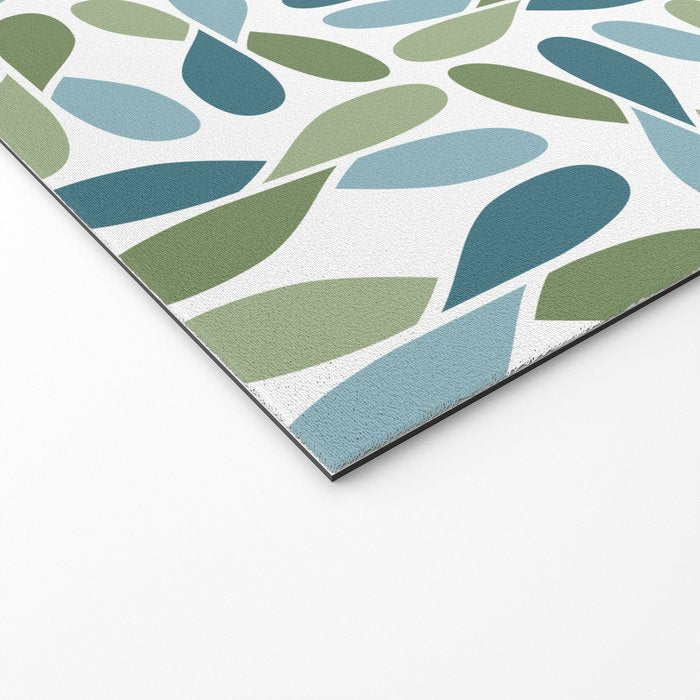 Retro Mid Century Modern Abstract Leaf Pattern Teal Blue Dill Green Welcome Mat Gallery Image 2