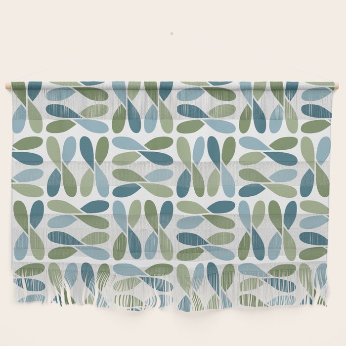 Retro Mid Century Modern Abstract Leaf Pattern Teal Blue Dill Green Wall Hanging Gallery Image 1