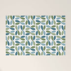 Retro Mid Century Modern Abstract Leaf Pattern Teal Blue Dill Green Welcome Mat Gallery Image 1