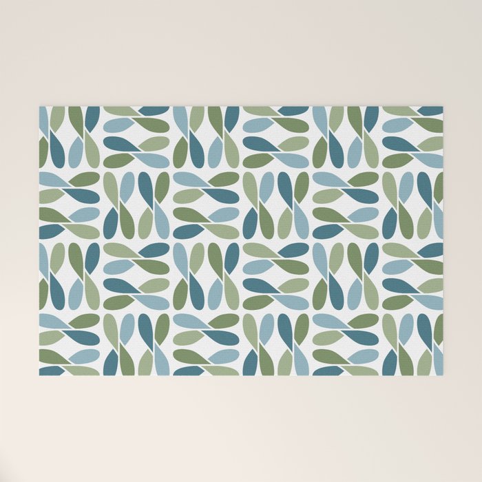 Retro Mid Century Modern Abstract Leaf Pattern Teal Blue Dill Green Welcome Mat Gallery Image 1