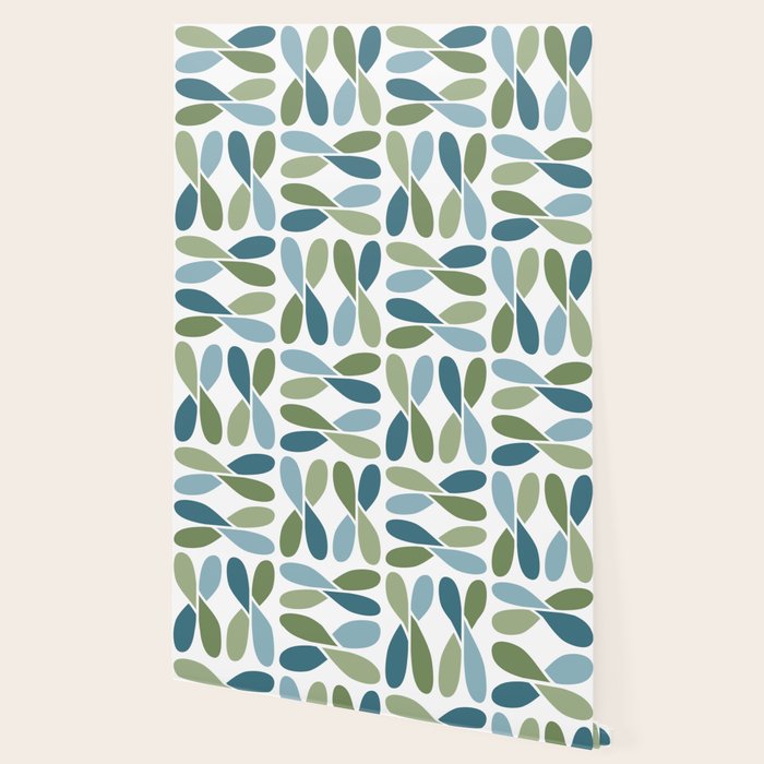 Retro Mid Century Modern Abstract Leaf Pattern Teal Blue Dill Green Wallpaper Gallery Image 2