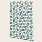 Retro Mid Century Modern Abstract Leaf Pattern Teal Blue Dill Green Wallpaper Gallery Image 2