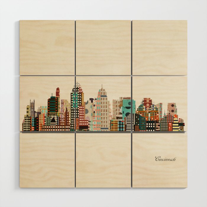 cincinnati ohio skyline Wood Wall Art Gallery Image 1