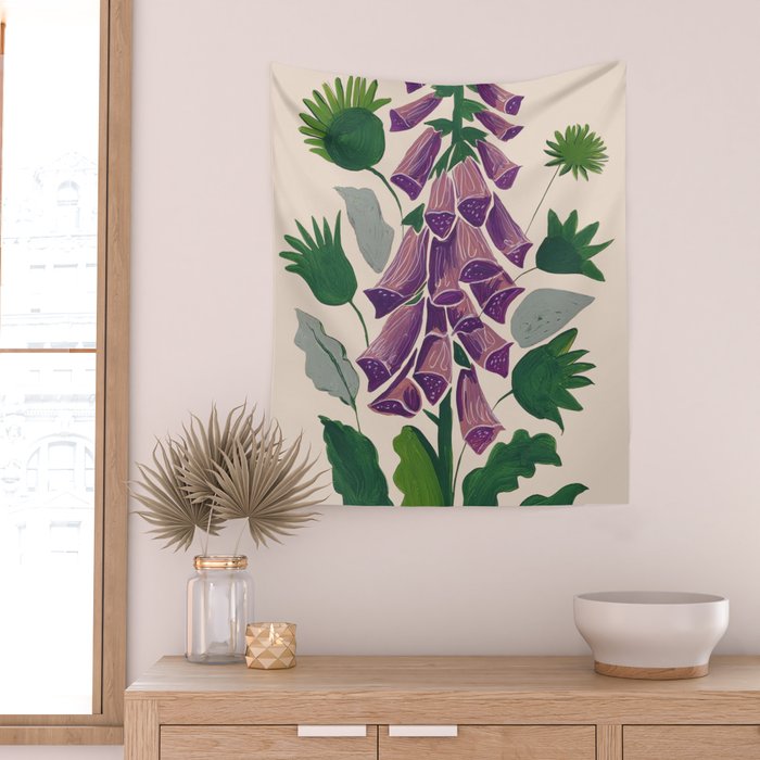 Contemporary Botanical Garden Foxglove in Bloom Wall Tapestry Gallery Image 2