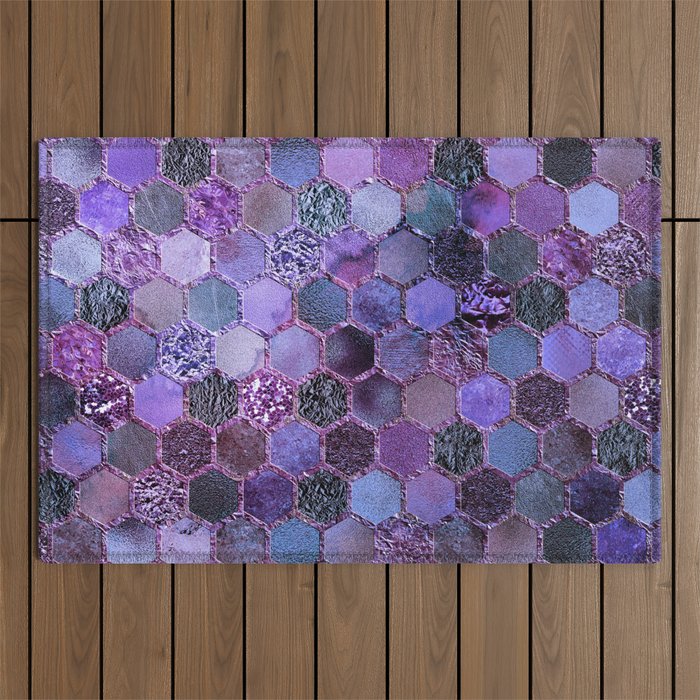 Purple geometric hexagonal elegant & luxury pattern Outdoor Rug Gallery Image 1