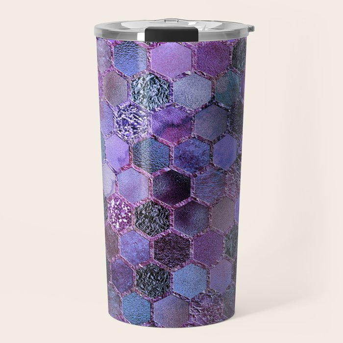 Purple geometric hexagonal elegant & luxury pattern Travel Mug Gallery Image 1