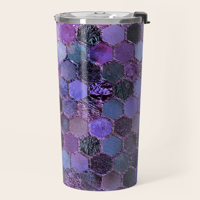 Purple geometric hexagonal elegant & luxury pattern Travel Mug Gallery Image 2