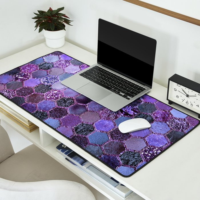 Purple geometric hexagonal elegant & luxury pattern Desk Mat Gallery Image 2