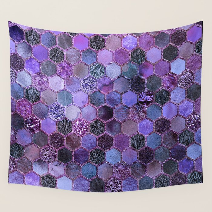 Purple geometric hexagonal elegant & luxury pattern Wall Tapestry Gallery Image 4