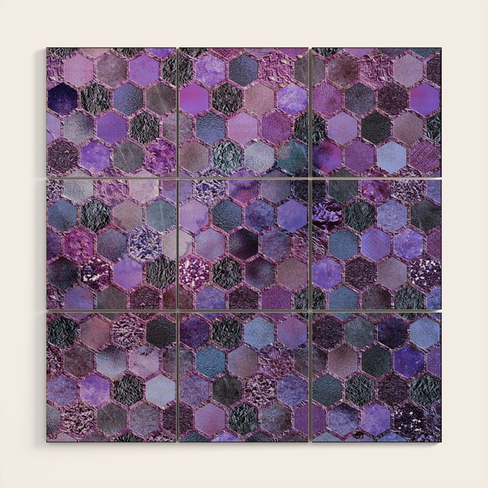 Purple geometric hexagonal elegant & luxury pattern Wood Wall Art Gallery Image 1