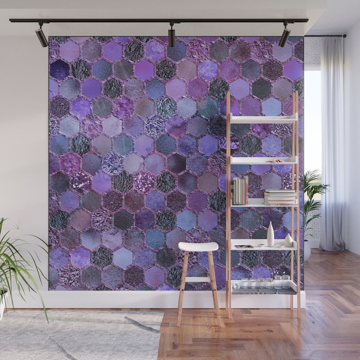 Purple geometric hexagonal elegant & luxury pattern Wall Mural Gallery Image 1