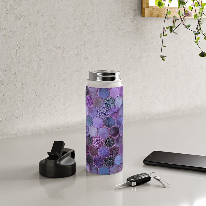 Purple geometric hexagonal elegant & luxury pattern Water Bottle Gallery Image 5