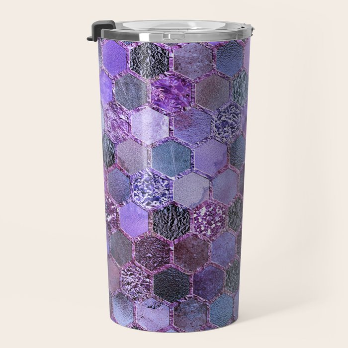 Purple geometric hexagonal elegant & luxury pattern Travel Mug Gallery Image 3