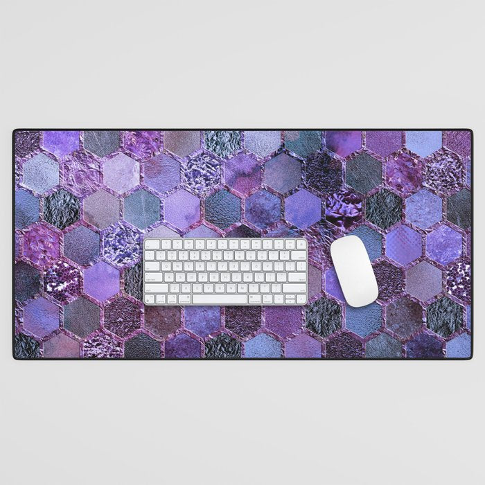 Purple geometric hexagonal elegant & luxury pattern Desk Mat Gallery Image 1